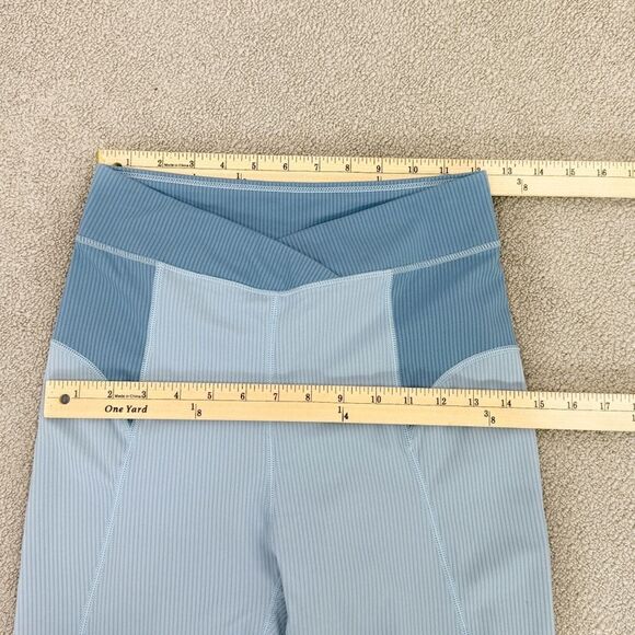 For Love & Lemons Ella Ribbed Crop Leggings Blue Medium - Picture 10 of 13